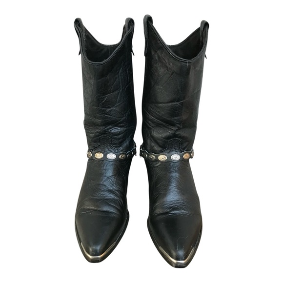 Vintage Black Leather #3734 Womens Western Cowboy Boots with ankle charm. SZ.8M - Picture 4 of 8